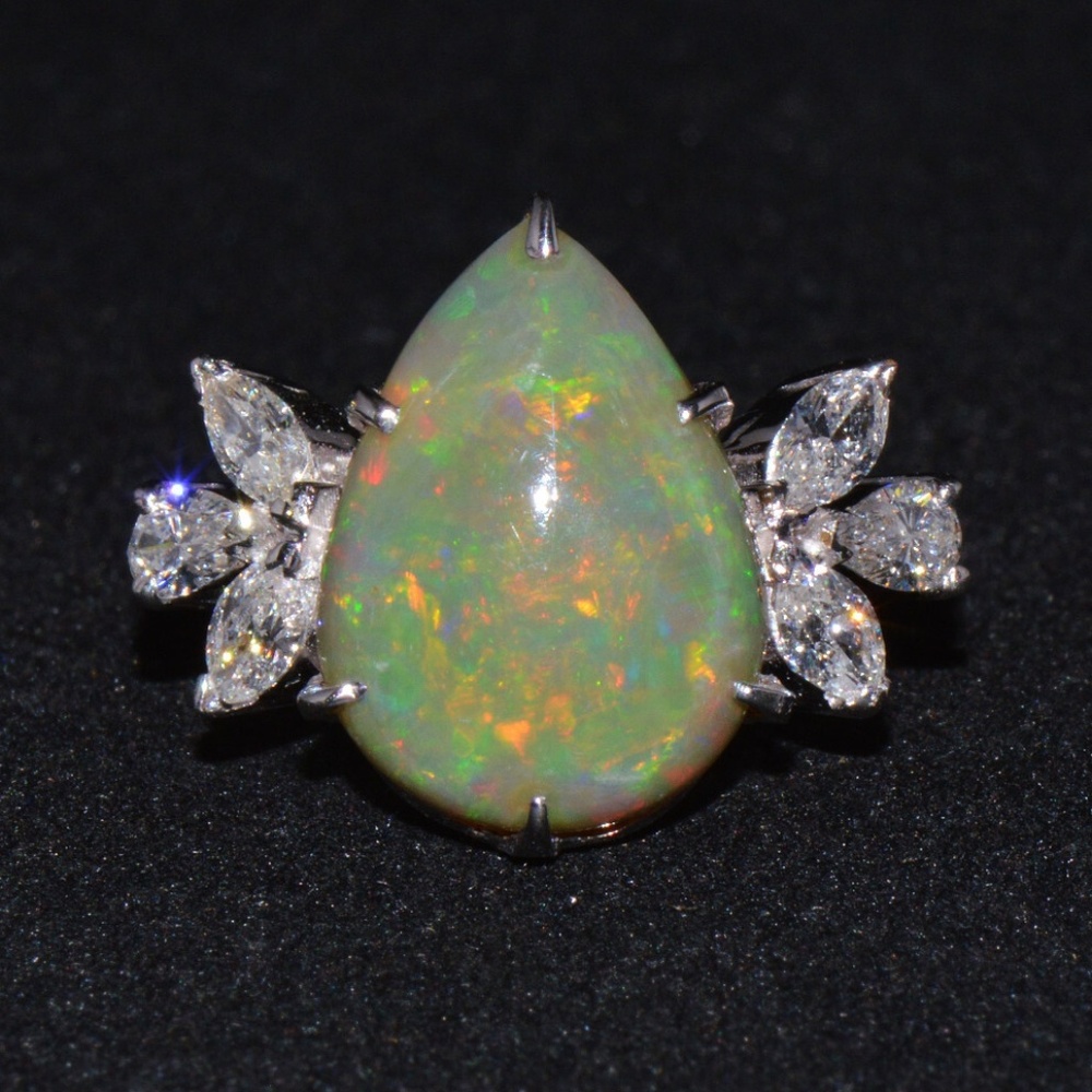 CERTIFIED NATURAL 4.66CTS VS F DIAMOND GREEN OPAL 18K SOLID GOLD COCKTAIL RING